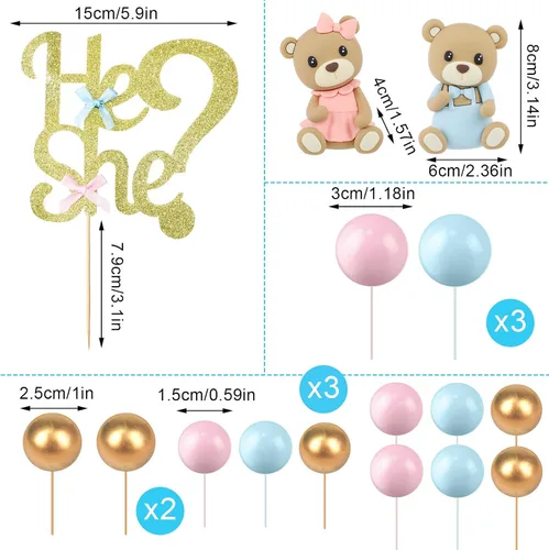 Miniatura 3 de Gerrii Juego de 19 piezas de decoración para tartas de revelación de género, incluye decoración para tartas He or She de varios tamaños, púas