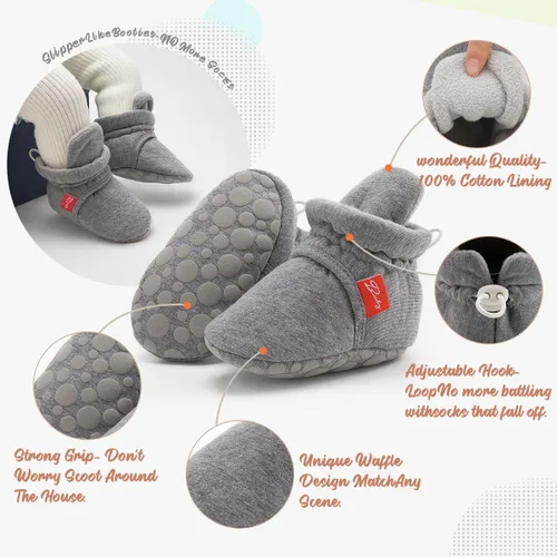 Miniatura 15 de Botines de forro polar para bebés, niños y niñas, pantuflas antideslizantes con agarre suave, zapatos de calcetín para recién nacidos, cuna