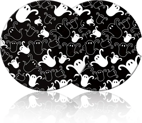 Posavasos de fantasmas de Halloween para automóvil, absorbentes para bebidas, portavasos para automóvil con agarre para la punta de los dedos,