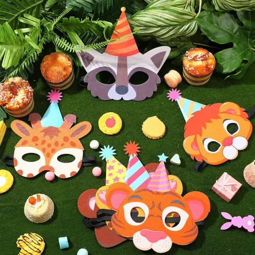 Miniatura 3 de 10 máscaras de fiesta de animales, máscara de fieltro de selva para niños, divertidas máscaras de cumpleaños, suministros de fiesta temática