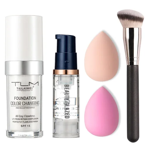 TLM - Juego de 5 piezas de maquillaje que cambia de color, líquido mate, cobertura completa, control de aceite, cubierta invisible transpirable,