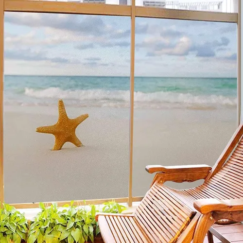 Miniatura 5 de Película de privacidad para ventana color crema azul, calcomanías para ventanas manchadas, adhesivo estático para ventana, adhesivo decorativo