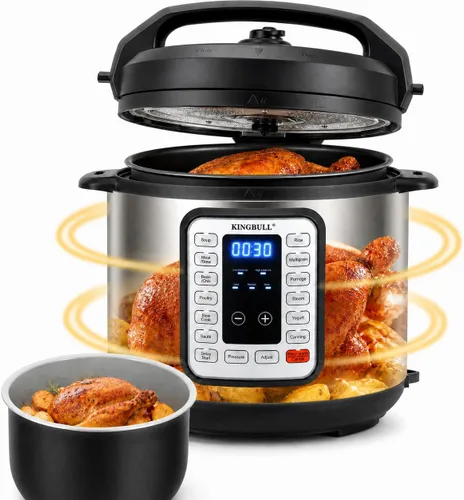 KINGBULL Olla a presión eléctrica 6QT - Cocina múltiple 12 en 1, programas de un solo toque para arroz, sopa, carne, vapor, yogur, cocción lenta,