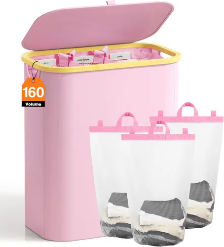 Miniatura 12 de Cesta de lavandería con tapa, Bathola, cesta extra grande de 145L, cestas de 3 secciones para ropa sucia, organizador de cestas divididas para Gris
