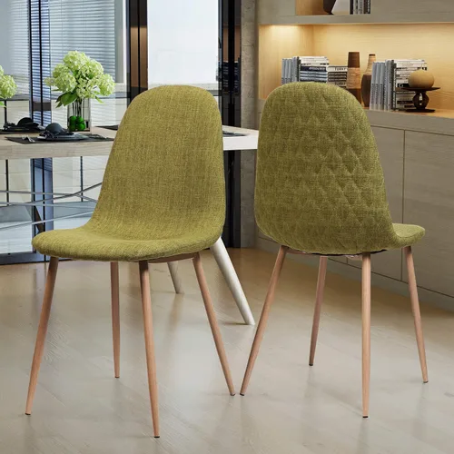 Miniatura 2 de Great Deal Furniture Camden - Sillas de comedor de tela verde de mediados de siglo con patas de madera de nogal claro (juego de 2), (303204)