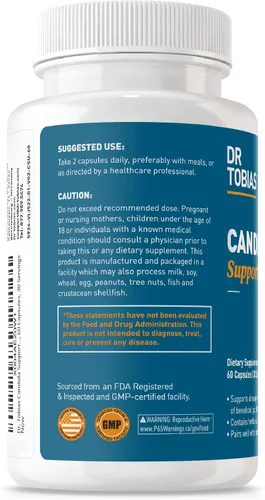 Miniatura 8 de Dr. Tobias Candida Support, complejo de equilibrio de flora intestinal con orégano, ácido caprílico, enzimas y probióticos, apoya la limpieza