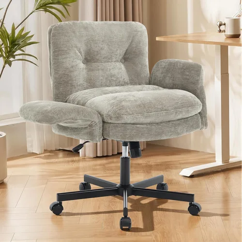 Miniatura 10 de FiveWillowise - Silla cruzada con brazos ajustables y respaldo alto, asiento ancho grueso, silla de oficina en casa, sillas de tocador de maquillaje