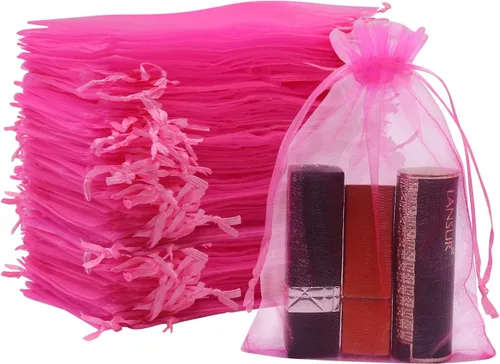 100 unidades 4 x 6 pulgadas sheer cordón organza bolsas Sumdirect joyería, bodas y fiestas de navidad favor bolsas de regalo, Hot Pink, 4 x 6 Rosa