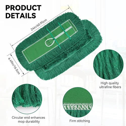 Miniatura 2 de Cabezal de trapeador de polvo de 24 pulgadas: repuesto de cabeza de trapeador comercial lavable mediano y repuesto de limpieza verde
