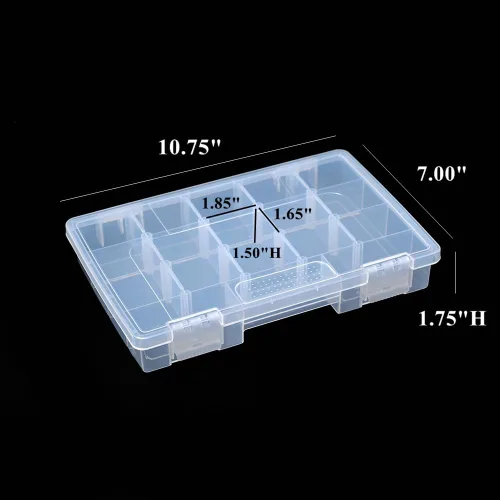 Miniatura 3 de Paquete de 4 cajas organizadoras de plástico transparente con 15 divisores ajustables y 3 secciones fijas, funda de transporte portátil con asa