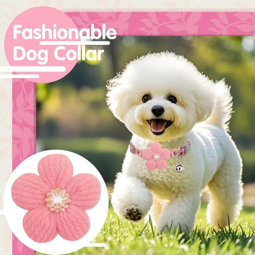 Miniatura 3 de Collar para perro mediano con flor, collares de perro para perros medianos Collar para niña Collar de perro lindo con campana, longitud ajustable
