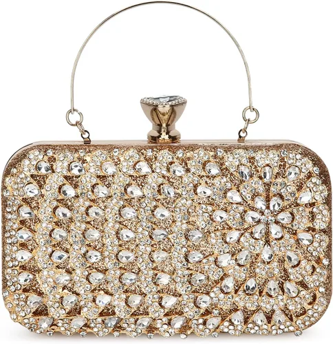 UBORSE Bolso de mano de cristal de pavo real para mujer, bolsos de noche, con diamantes de imitación formales, con purpurina, para boda, novia,