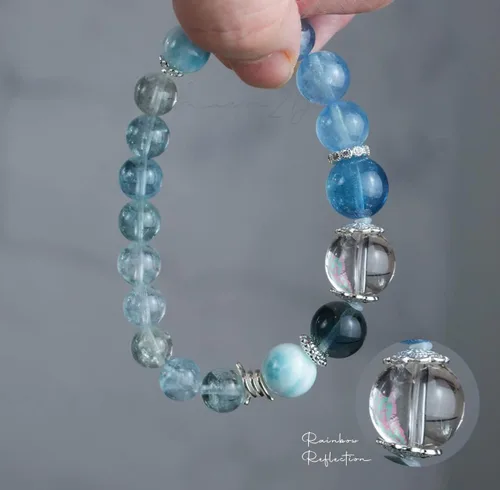 Miniatura 21 de Precious Gemstone Natural Crystal Healing Bracelet, Rutilated Quartz, Moonstone, Quartz Handmade Original Design Bracelet