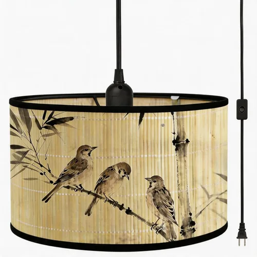 Miniatura 16 de Bioaqua - Sombra de lámpara de bambú, luces colgantes con cable enchufable (15 pies), lámpara colgante con patrón, luces colgantes boho para Lámpara
