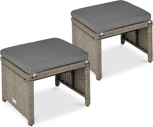Miniatura 10 de Best Choice Products Juego de 2 otomanas de mimbre, muebles de exterior multiusos para patio, patio trasero, asientos adicionales, reposapiés, mesa