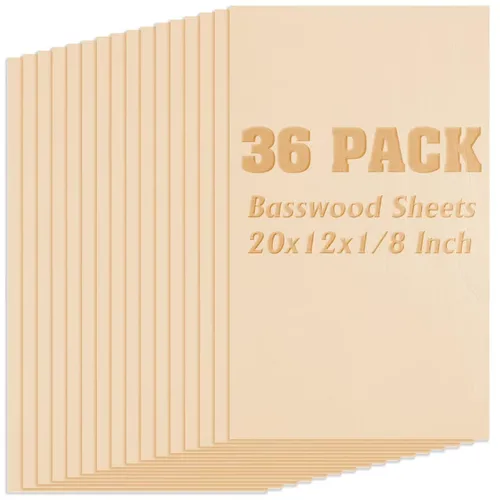 Paquete de 36 hojas de tilo, tablero de madera contrachapada de 1/8 pulgadas, madera sin acabar, madera contrachapada de 0.118 in para corte láser,