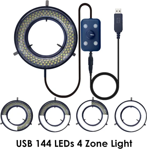 Miniatura 2 de Iluminación de anillo LED de luz de microscopio, USB 144 LED con 4 zonas de iluminación ajustables para la industria digital monocular binocular