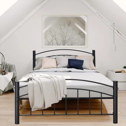 Miniatura 3 de Giantex Base de cama de metal, plataforma moderna con cabecero y estribo, base de colchón con soporte de listones de acero resistente, sin ruido