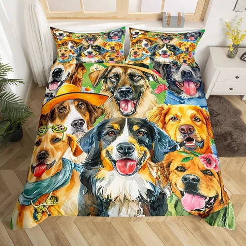 Erosebridal Juego de ropa de cama con diseño de caricaturas para cachorros, funda de edredón para perros y madres, regalos para mujeres, linda funda