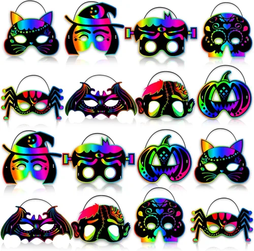 Miniatura 8 de Natonhi 32 piezas de manualidades de Halloween para niños, máscara para rascar arco iris, juegos de Halloween, arte y manualidades, kit de Halloween