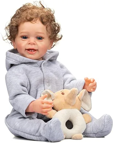 Miniatura 7 de Muñeca realista Reborn de silicona de 24 pulgadas, muñeca de bebé realista Reborn niña, cabello rubio rizado, ojos azules, cuerpo de tela suave