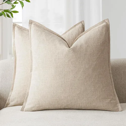 Miniatura 43 de Foindtower Paquete de 2 fundas de almohada decorativas de lino y liso, funda de cojín decorativa suave, estilo bohemio campestre para silla, sofá