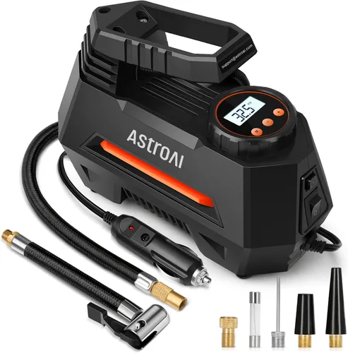 AstroAI - Inflador de neumáticos - Compresor de aire portátil para neumáticos de auto - Bomba automática de 12 V CC con manómetro digital, 100 PSI,
