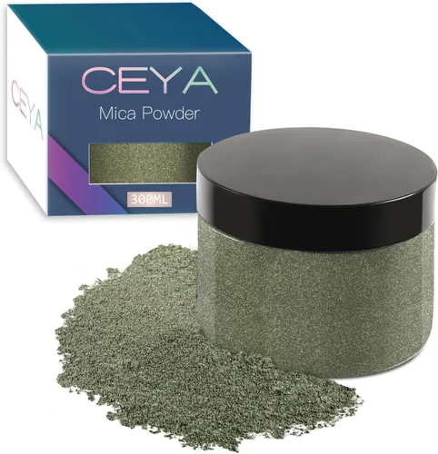 Ceya Polvo Mica, 150g/ 5.3oz Pigmento de Colorante de Efecto Nacarado Verde Oliva en Polvo para Resina Epóxica, Vasos, Sustancia Pegajosa de Baño,
