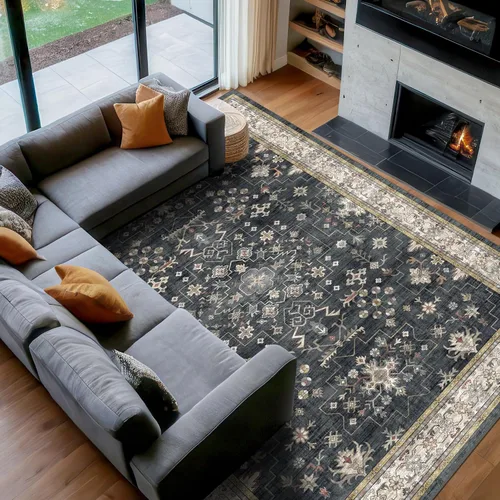 Miniatura 237 de Alfombra Boho Negra para Sala de Estar - Alfombra de Área Lavable de 10x14 Pies, Alfombras de Comedor para Debajo de la Mesa, Alfombra Suave de Pelo