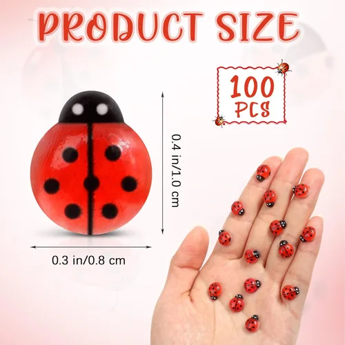 Miniatura 2 de 100 piezas de mini mariquitas de resina, figuras de mariquitas en miniatura, pequeños animales de mariquita de resina para casa de muñecas
