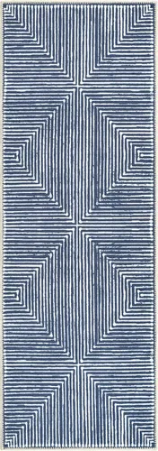 Miniatura 3 de Bloom Rugs Alfombra lavable antideslizante de 7 pies – Alfombra a rayas azules para entrada, pasillo, baño y cocina, tamaño exacto: 2.5 x 7 pies