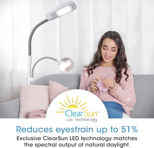 Miniatura 3 de OttLite Lámpara de pie LED con lupa de grado óptico, tecnología LED ClearSun, 3 ajustes de brillo, brazos ajustables y controles sensibles al tacto