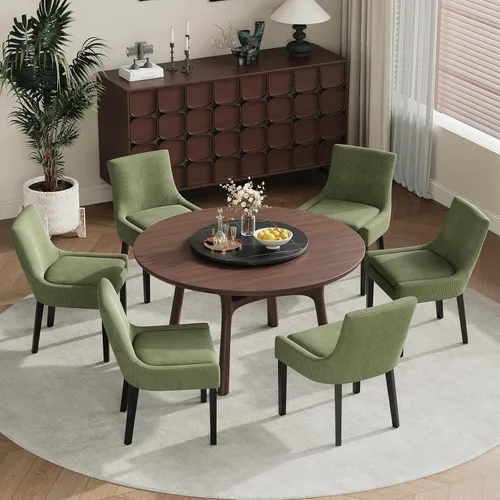Miniatura 14 de MALOL Juego de 2 sillas de comedor tapizadas en corduroy con patas de madera, sillas de cocina laterales acolchadas de respaldo medio para comedor