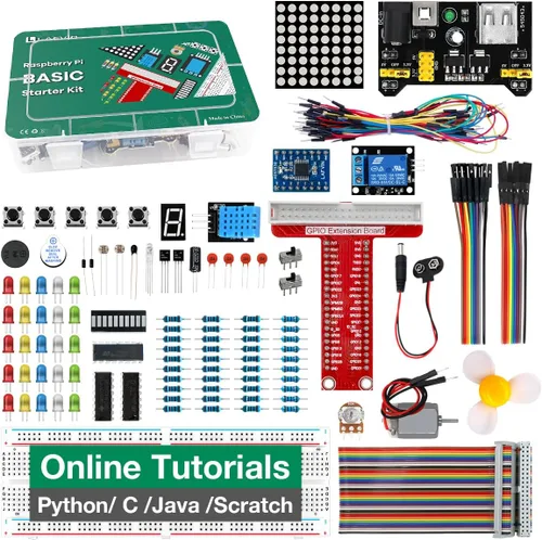 LAFVIN Kit básico de arranque para Raspberry Pi Junta de desarrollo Breadboard LCD1602 Módulo Python C Java Scratch Starter Kit