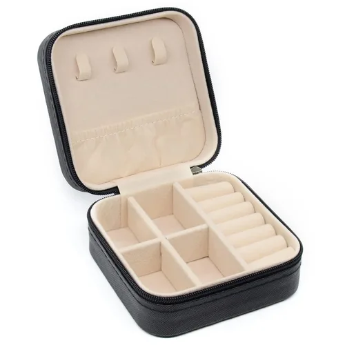 Miniatura 2 de KEINE MARKE Joyero pequeño estuche de joyería portátil de viaje para anillo dije aretes collar organizador de pulseras cajas de almacenamiento negro