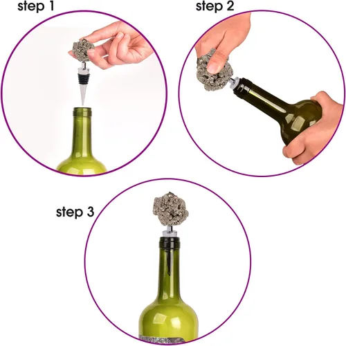 Miniatura 5 de AMOYSTONE Tapón para botella de vino de pirita natural con sello de aleación hermético para decoración de bar de cocina, adorno de estante de piedra