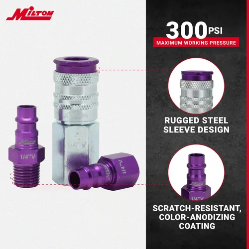 Miniatura 2 de Milton S-303VKIT HIGHFLOWPRO Kit Acoplador y Enchufe Estilo V 1/4 NPT Púrpura - 3 Piezas