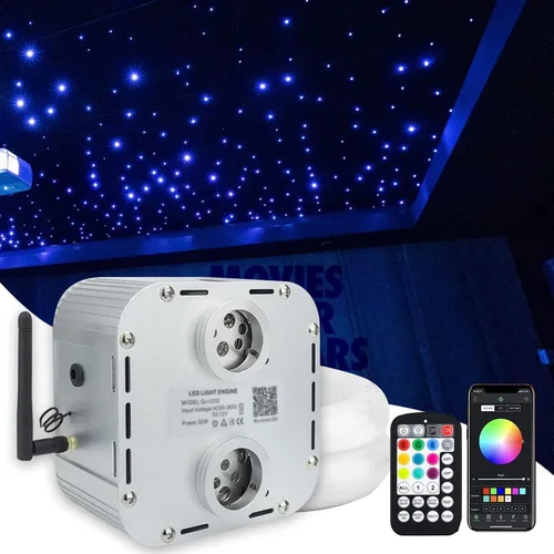 Miniatura 8 de Kit de luces de fibra óptica de alta luminosidad AMKI Twinkle de 32 W, 1000 piezas, para techo estrellado, 0.076 cm 5 m de fibra óptica, RGBW