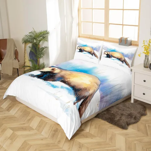 Miniatura 2 de Juego de ropa de cama de hurón Minks Comadreja Animal Funda de edredón Kawaii animales salvajes funda de edredón individual, juego de cama de Multi