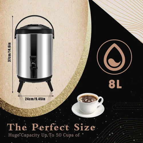 Miniatura 2 de Mifoci Dispensador de bebidas aislado de acero inoxidable, dispensador de bebidas de agua caliente, urnas de café, soporte para bebidas frías