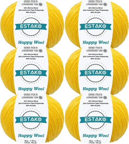 Miniatura 51 de Estako Happy Wool (paquete de 2 madejas) 40% lana merino 20% cachemira tipo poliamida 40% acrílico peso fingering hilo suave para tejer y crochet