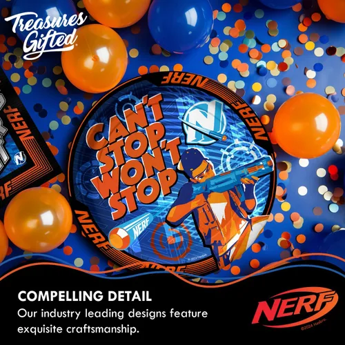 Miniatura 8 de Treasures Gifted Suministros para fiestas Nerf con licencia oficial – Sirve a 16 invitados – Juego clásico de vajilla – Decoraciones de fiesta