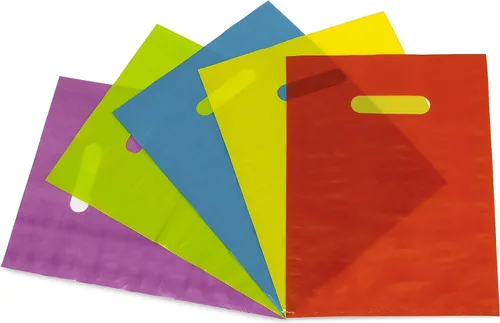 Prime Line Packaging Bolsas de regalo de plástico, bolsas de recuerdo de fiesta con asa, troqueladas de 1.25 mil, pequeñas empresas, vacaciones,