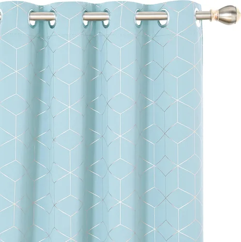 Miniatura 31 de Deconovo Cortinas Opacas, Aislamiento Térmico y Reducción de Ruido, Estampado de Lámina de Diamante – Ojales en la Parte Superior, 2 Paneles, Azul