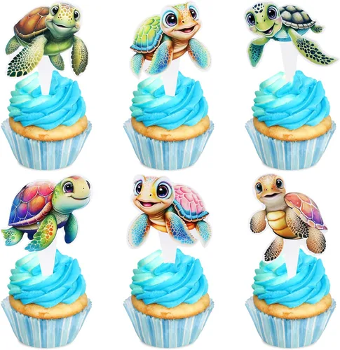Miniatura 23 de 40 piezas comestibles bajo el mar, sirena, cupcakes, algas, pulpos, estrellas de mar, cupcakes, lindos animales del océano, selecciones de alimentos