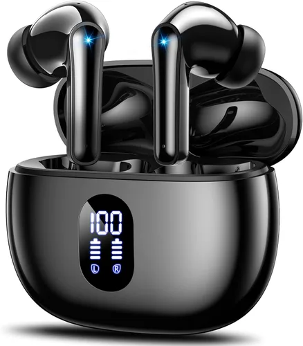 Auriculares Inalámbricos Bluetooth 5.3, Auriculares Hi-Fi Estéreo con Bajo, 48H de Tiempo de Reproducción y Pantalla LED, Auriculares Ligeros con