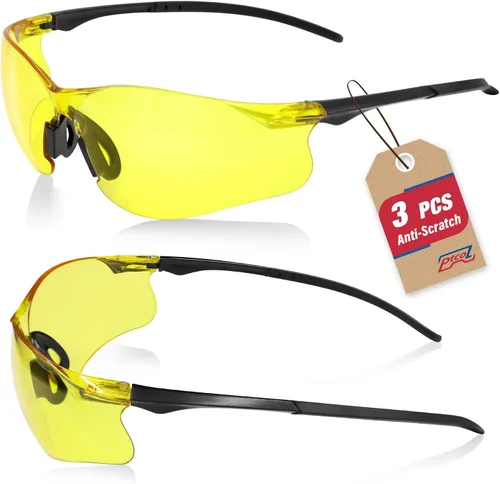 Paquete de 3 lentes de seguridad tintados ámbar: lente de policarbonato antiarañazos con certificación ANSI Z87.1, protección UV para construcción y