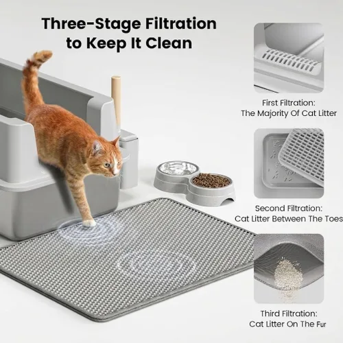 Miniatura 3 de Caja de arena de acero inoxidable para gatos - Caja de arena XL de metal cerrada con tapa para gatos grandes, de lados altos, anti-fugas, fácil