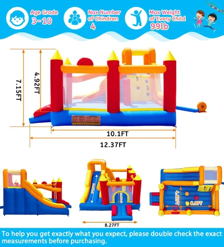 Miniatura 2 de Baralir Casa de Rebote Inflable con Área de Salto Extragrande de 8.98 * 4.82 Pies, Casa de Rebote para Niños con Tobogán Extra Largo de 88 Pulgadas
