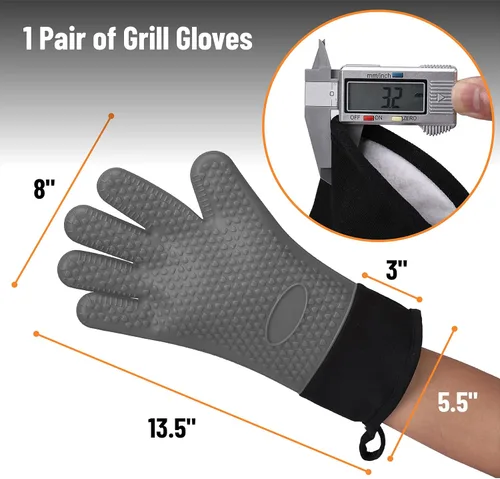 Miniatura 2 de UNCO - Guantes de silicona resistentes al calor, grises, guantes de horno de silicona